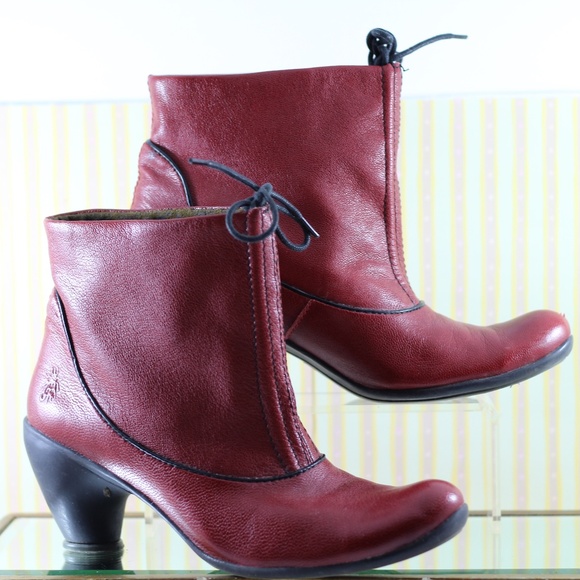 Fly London Red Leather Ankle Boots - Picture 12 of 16